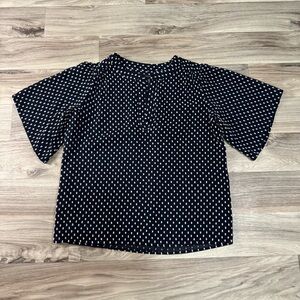 Ann Taylor Clip Shirred Split Neck Popover Blouse Navy Blue Size Small